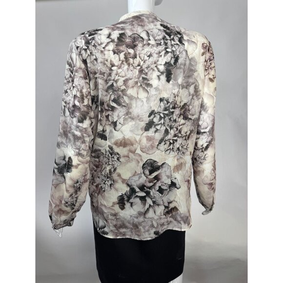 H&M Floral Blouse Wrap Style Draped Front Long Sleeve Polyester Womens L - Picture 8 of 16